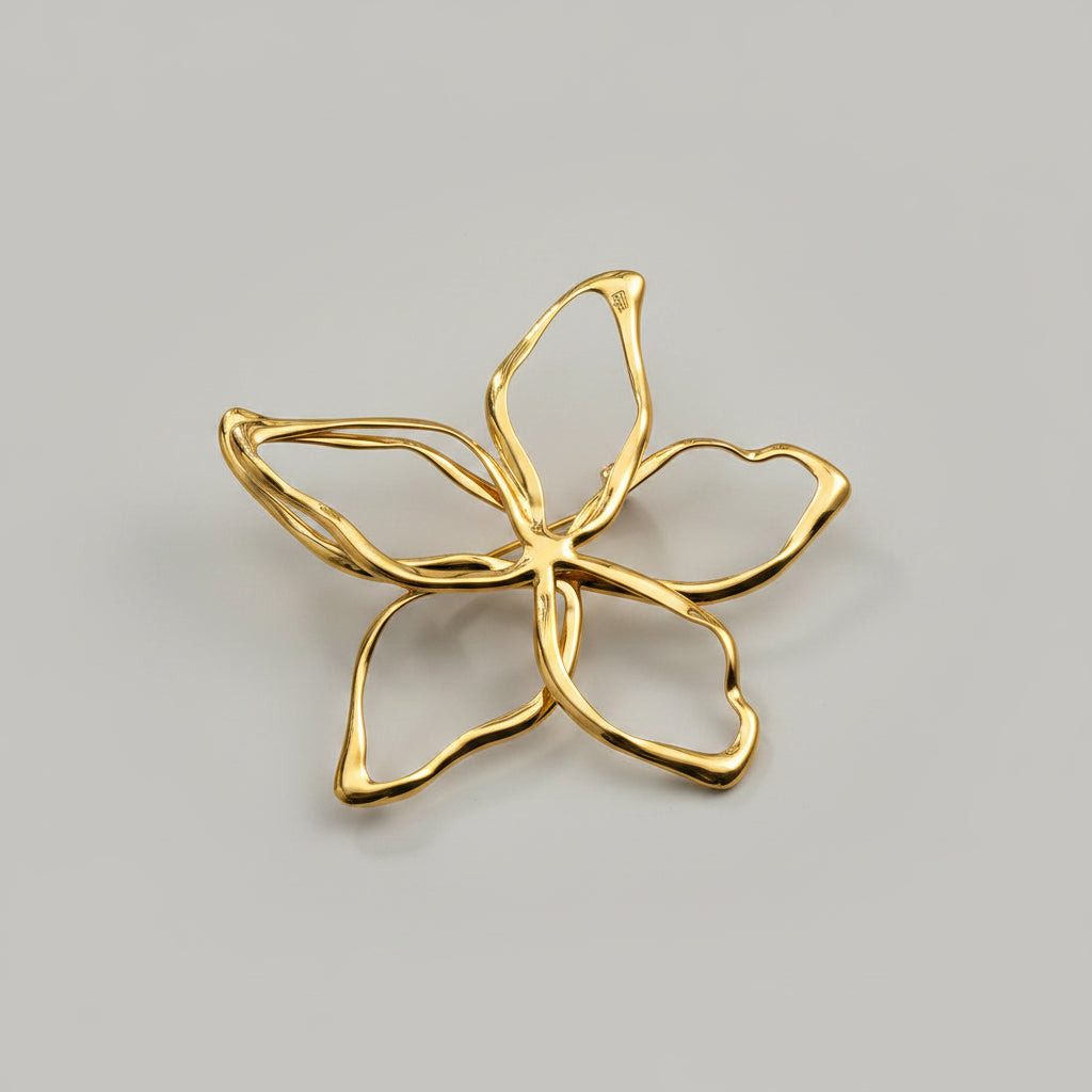 Broche Fleur Ouverte Dorée – Acier Inoxydable | Twinolo