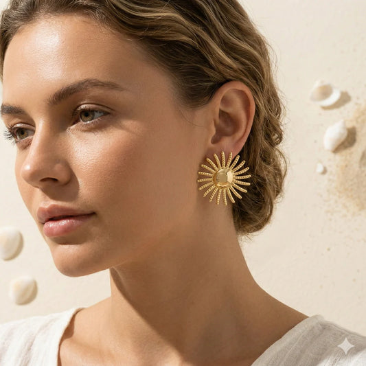Dames Oorbellen Goud – Zon Design – RVS Statement Oorbellen Groot | Twinolo