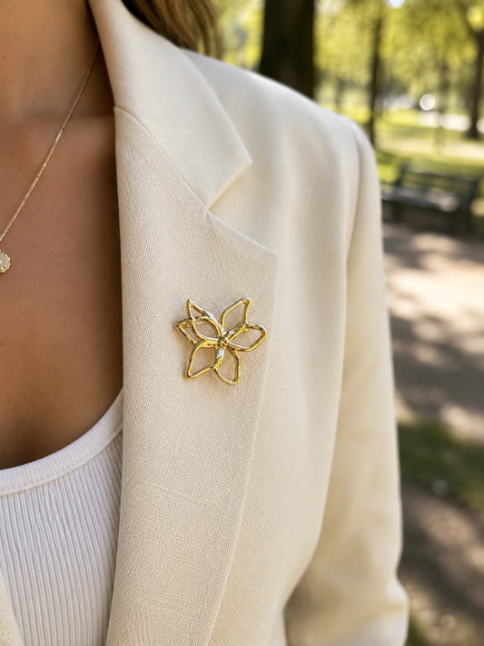 Open Bloem Broche Goudkleurig – RVS | Twinolo