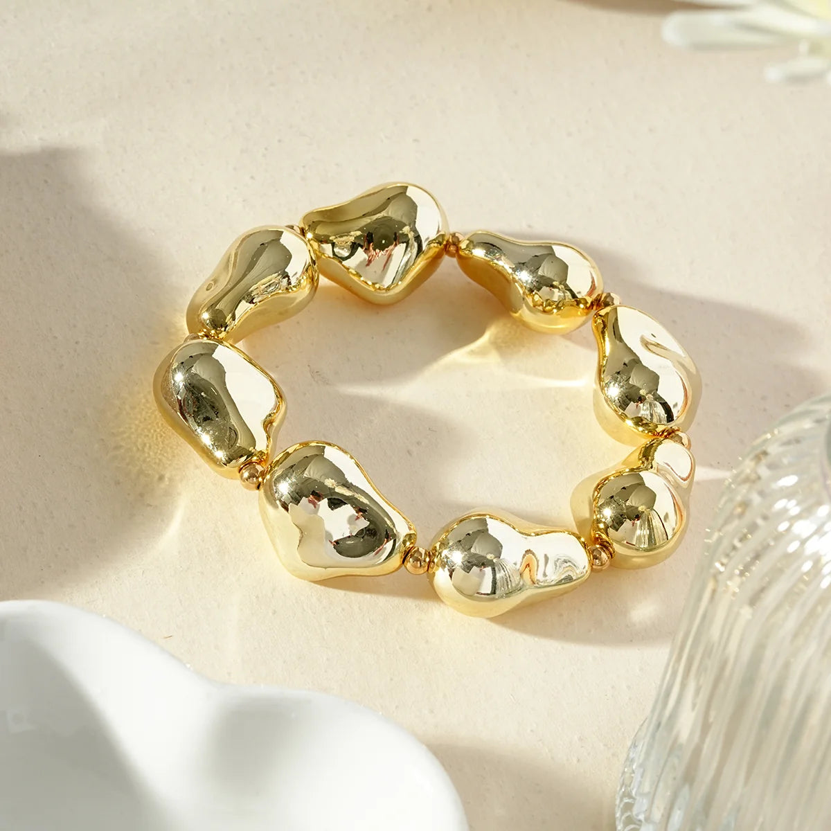 Bracelet Élastique avec Détails Organiques Dorés – Femme | TWINOLO