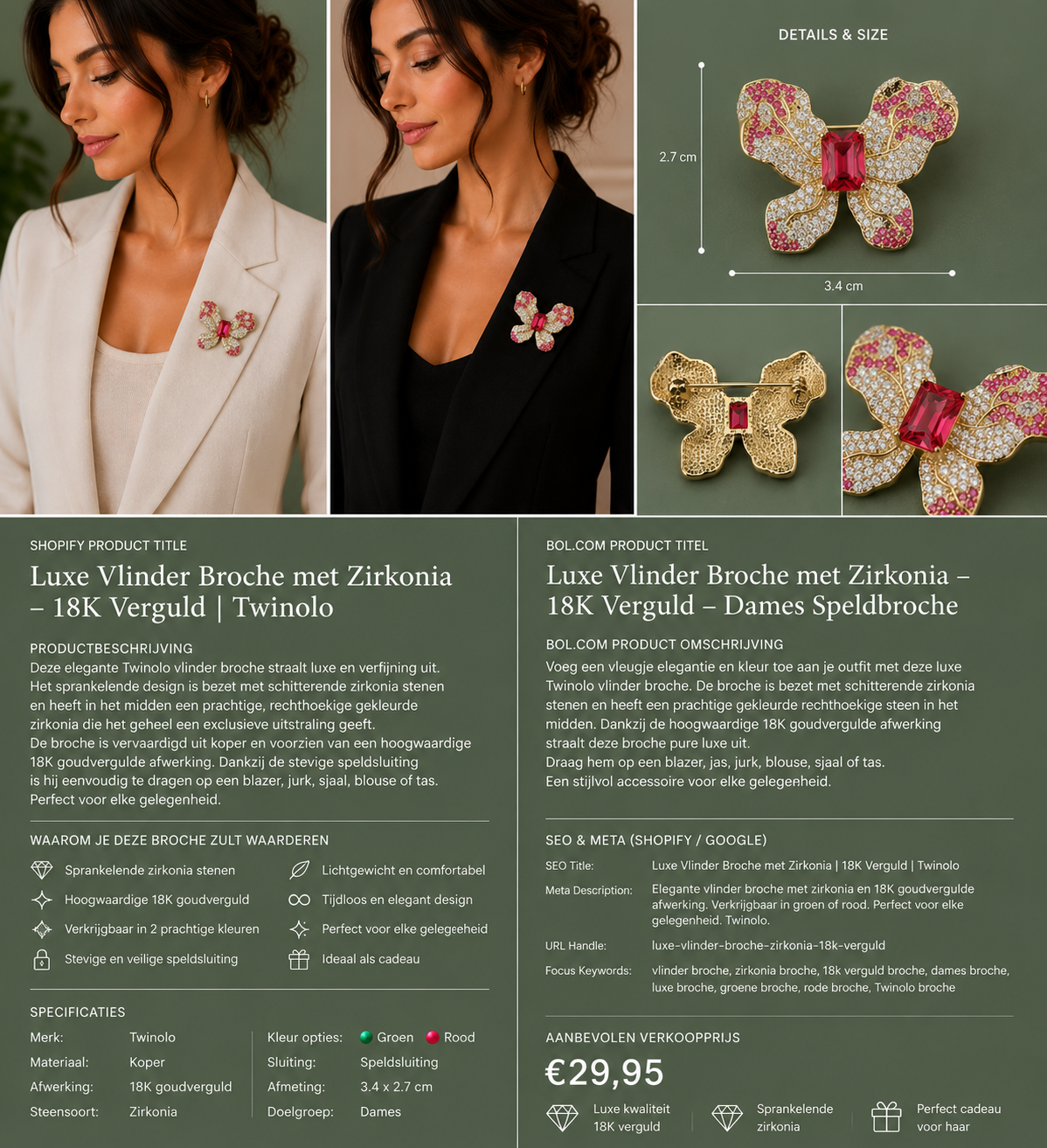 Luxe Vlinder Broche met Zirkonia – 14K Verguld | Twinolo