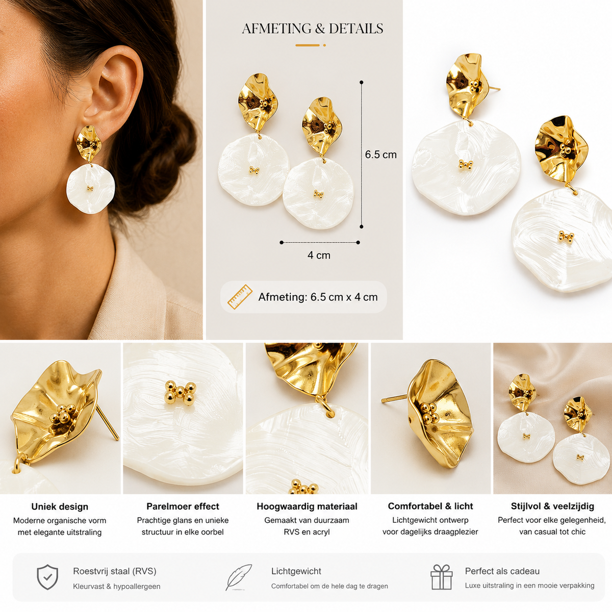 Boucles d'oreilles tendance effet nacre – Doré | Twinolo