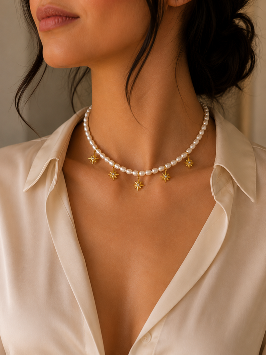 Parelketting met Zoetwaterparels & Sterretjes – Elegant & Speels | Twinolo