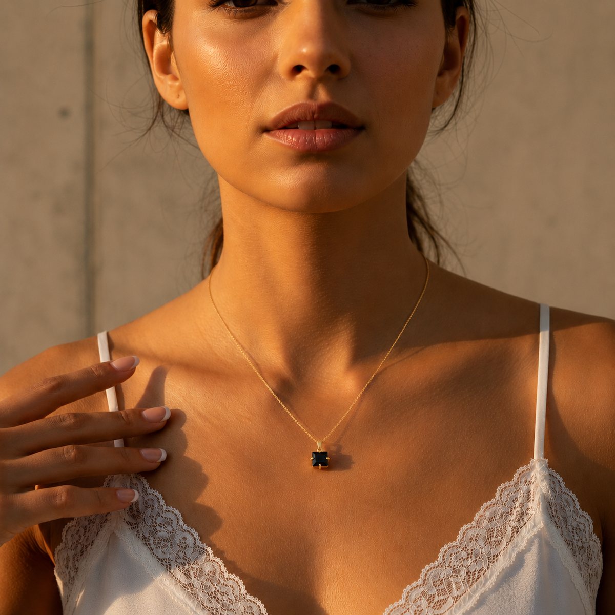 Dames Ketting met Vierkante Steen | Twinolo