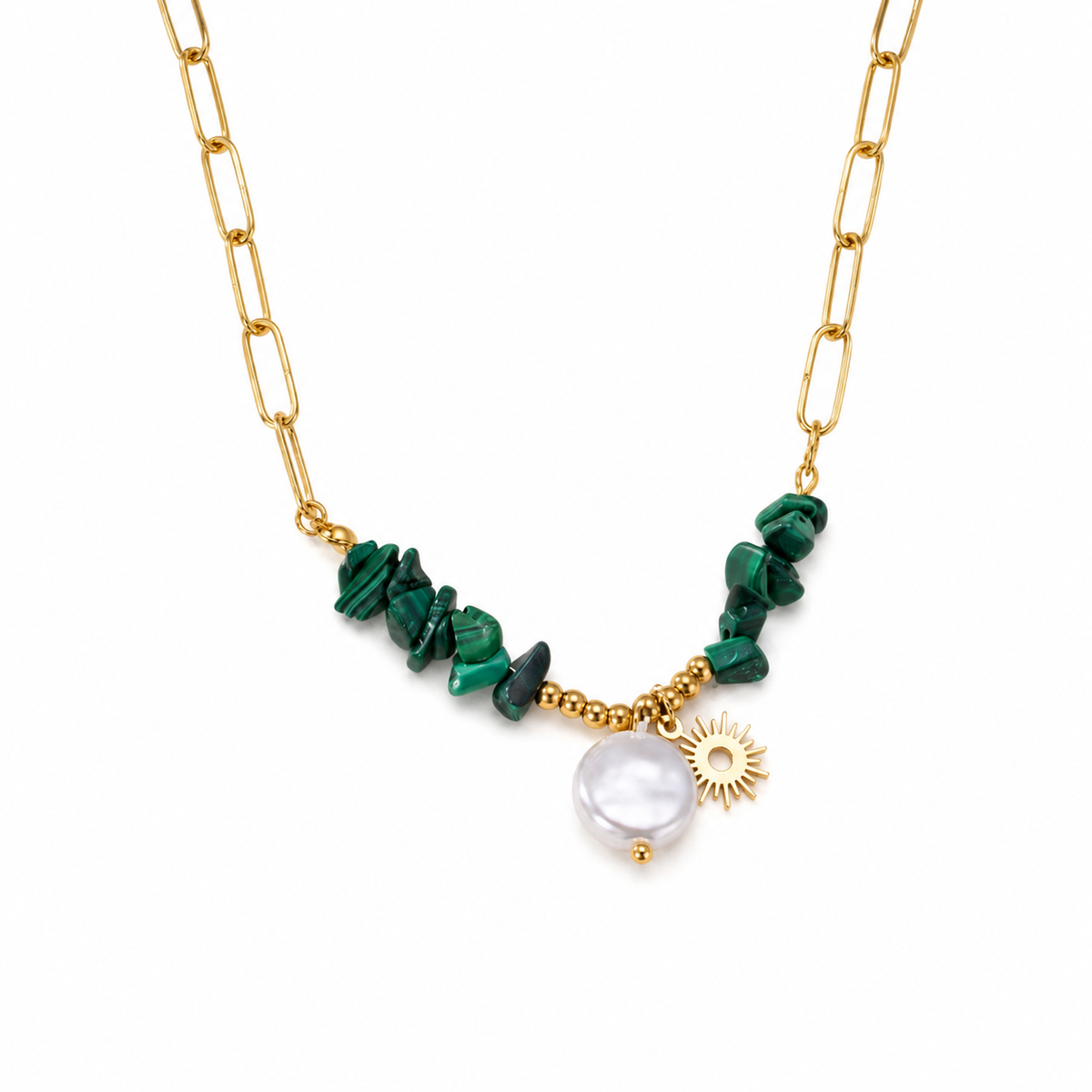 Collier Pendentif Soleil et Perle – Design Tendance Plaqué Or | Twinolo