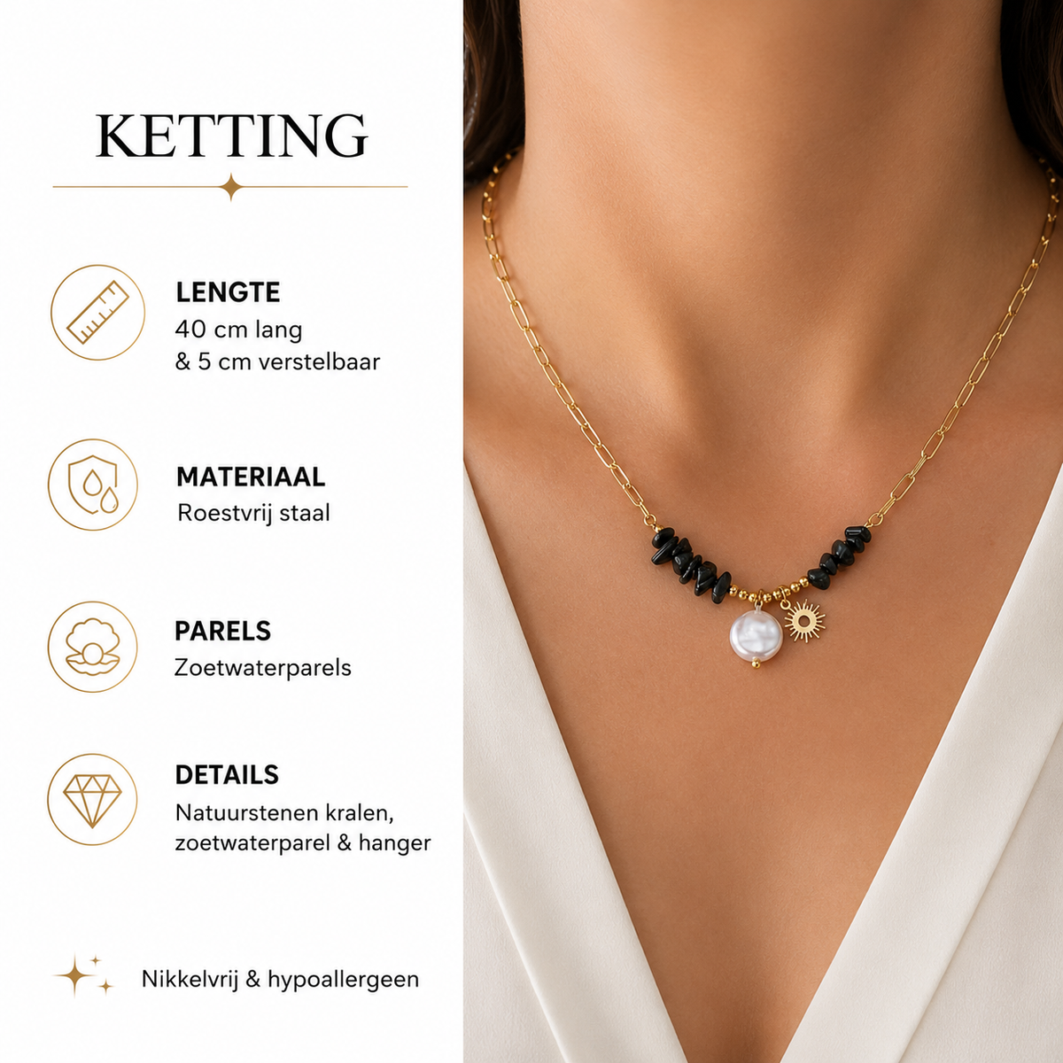 Collier Pendentif Soleil et Perle – Design Tendance Plaqué Or | Twinolo