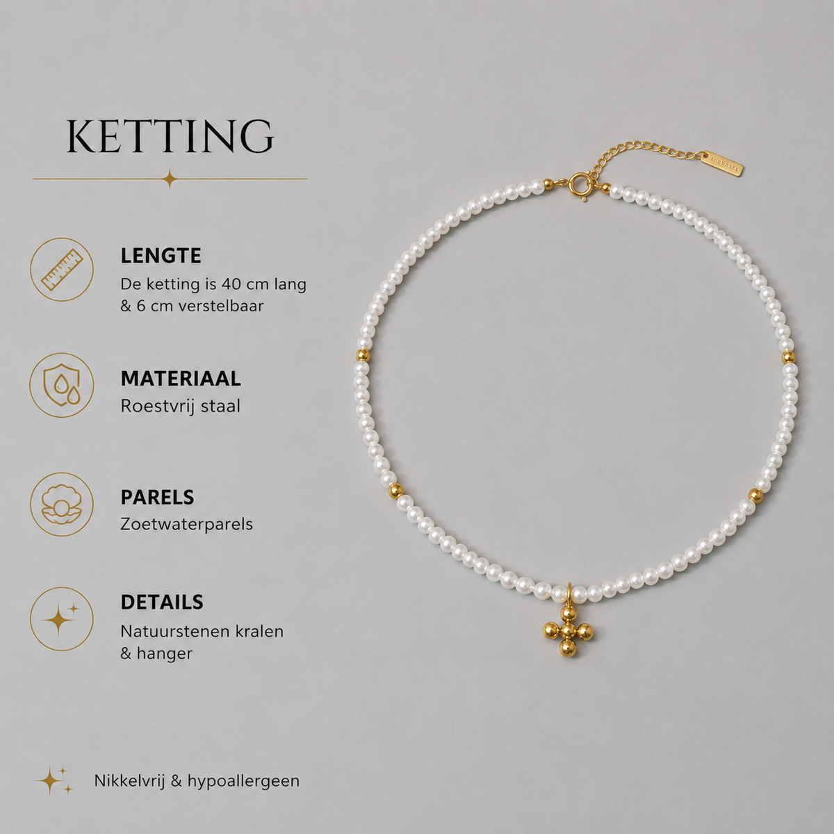 Parelketting met Kruishanger – Klassiek & Tijdloos | Twinolo