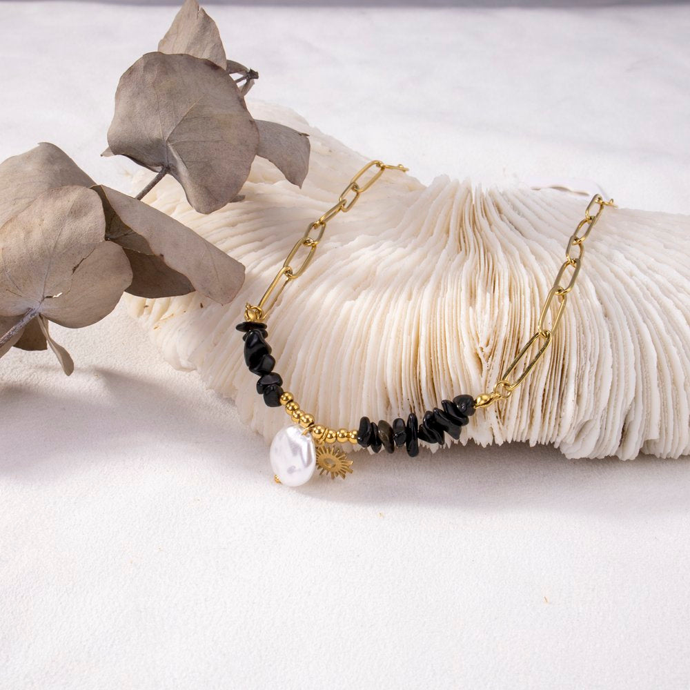 Collier Pendentif Soleil et Perle – Design Tendance Plaqué Or | Twinolo