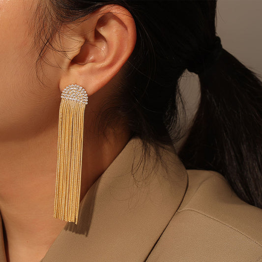 Lange Gouden Oorbel met Zirkonia – Elegant & Verfijnd | Twinolo