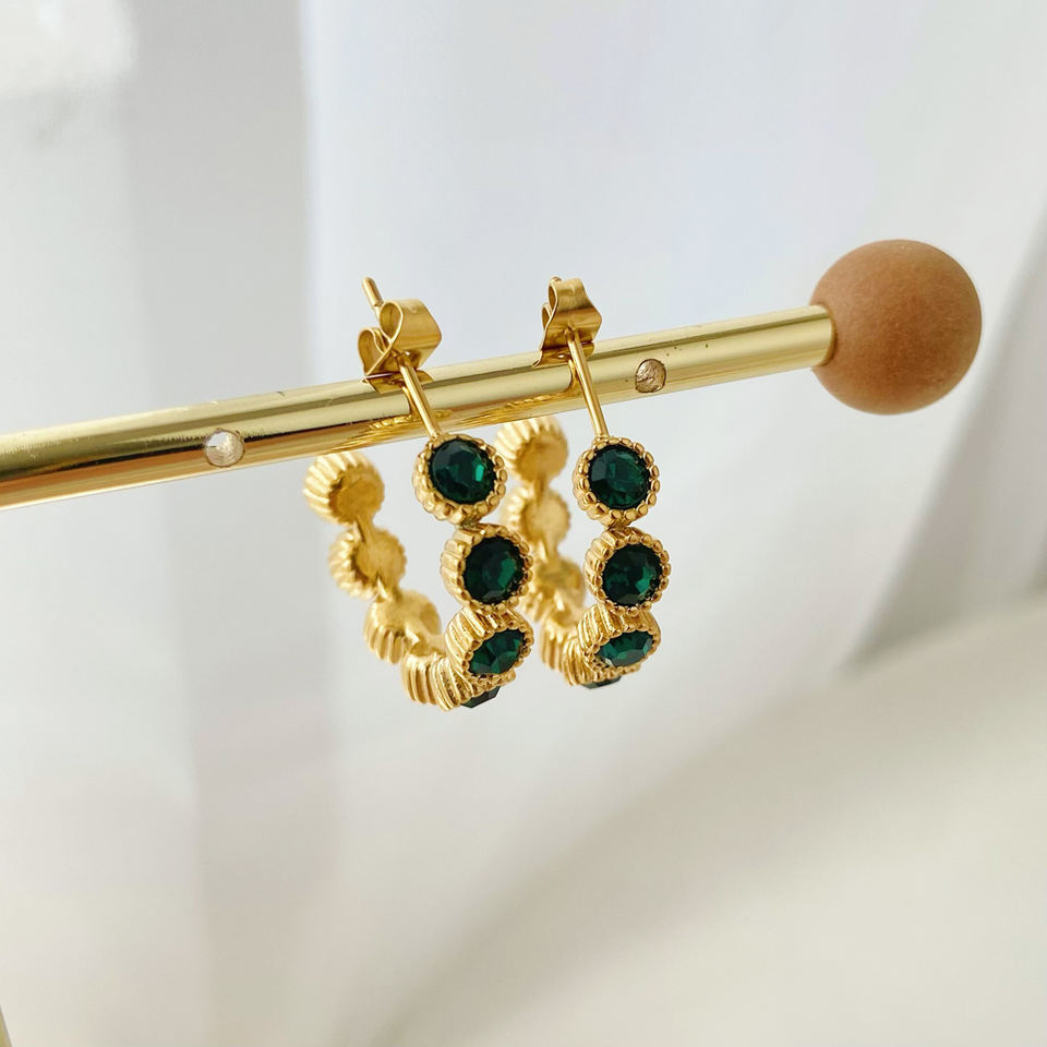 Mini créoles avec pierres vert foncé – Une touche élégante | Twinolo