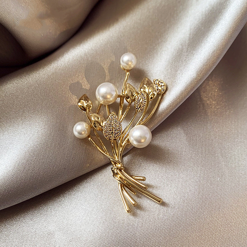 Broche Fleur Or avec Perles | Twinolo