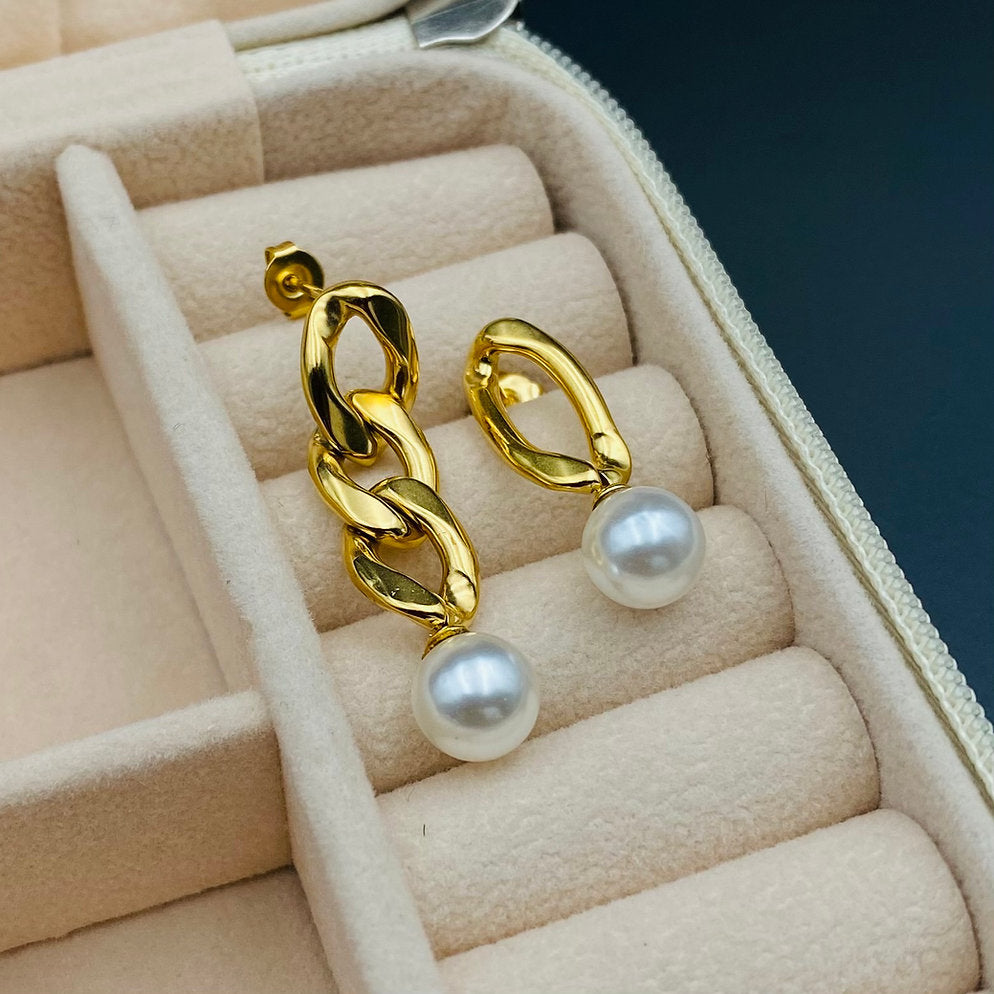 Boucles d'oreilles perles et chaîne – Modernes & Élégantes | Twinolo