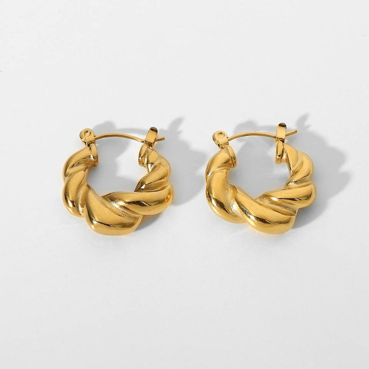 Twinolo oorringen van stainless steel met gold plating en zirkonia accenten