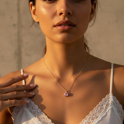 Collier en argent pour femme avec pierre carrée | Twinolo
