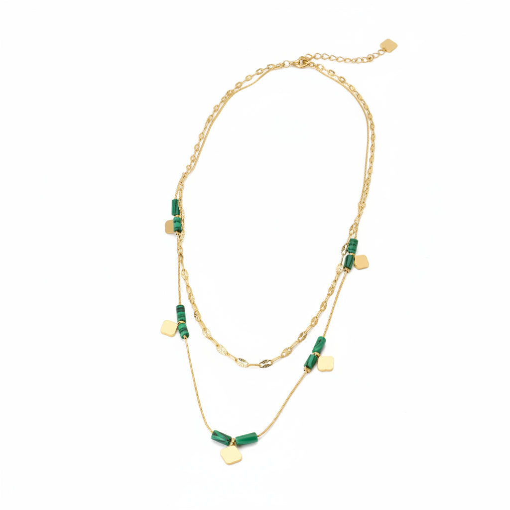 Dubbele Ketting met Groene Steentjes – Gelaagd & Elegant | Twinolo