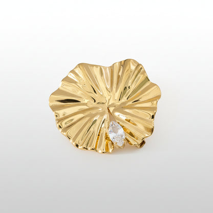 Golden Leaf Brooch – Statement Design with Stone – Stainless Steel | TWINOLO