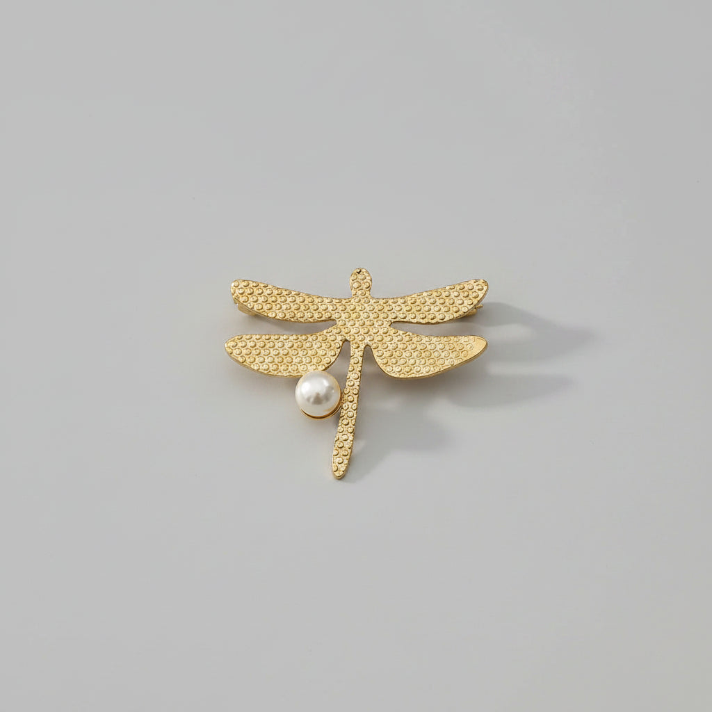 Golden Dragonfly Brooch with Pearl – Stainless Steel – Elegant & Timeless | TWINOLO