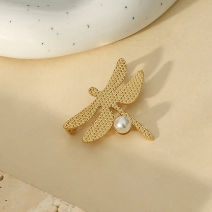 Golden Dragonfly Brooch with Pearl – Stainless Steel – Elegant & Timeless | TWINOLO