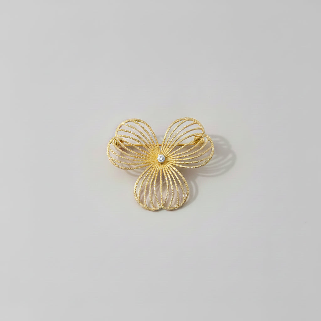 Gouden Bloem Broche met Kristal – Roestvrij Staal – Elegant Design | Twinolo