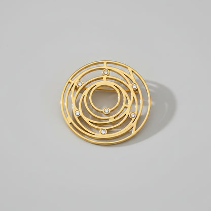 Gouden Cirkel Broche met Kristallen – Roestvrij Staal – Modern Design | Twinolo