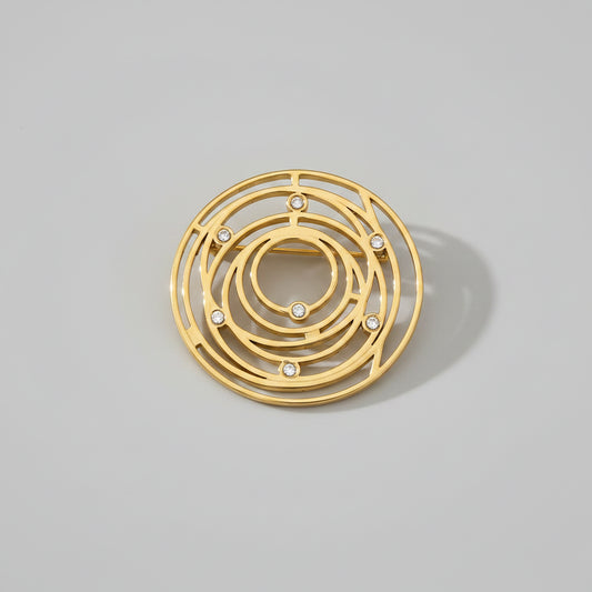 Broche Cercle Doré avec Cristaux – Acier Inoxydable – Design Moderne | Twinolo