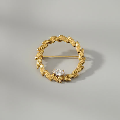 Gouden Krans Broche – Elegant Design met Steen - Stainless Steel | Twinolo