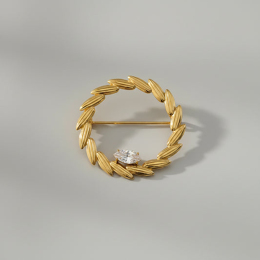 Broche Couronne Dorée – Design Élégant avec Pierre - Acier Inoxydable | Twinolo