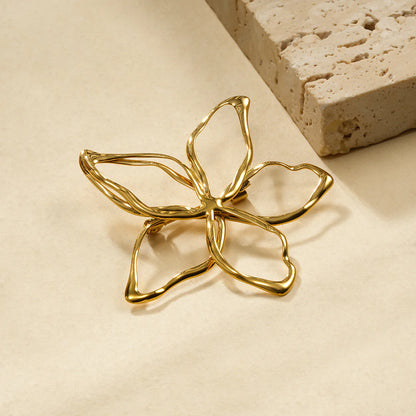 Gold Open Flower Brooch – Stainless Steel | Twinolo