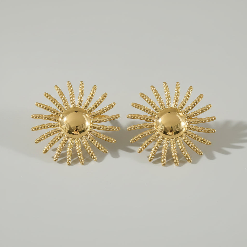 Dames Oorbellen Goud – Zon Design – RVS Statement Oorbellen Groot | Twinolo