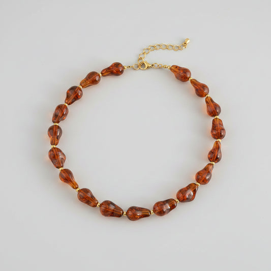 Bruine Dames Ketting met Hars Kralen – Goudkleurig RVS – Statement Ketting | Twinolo