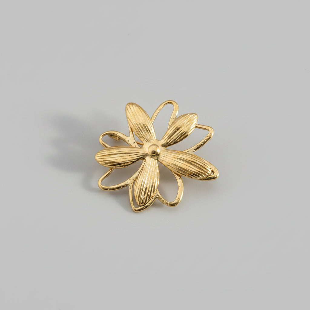 Goudkleurige Bloem Broche – RVS | Twinolo