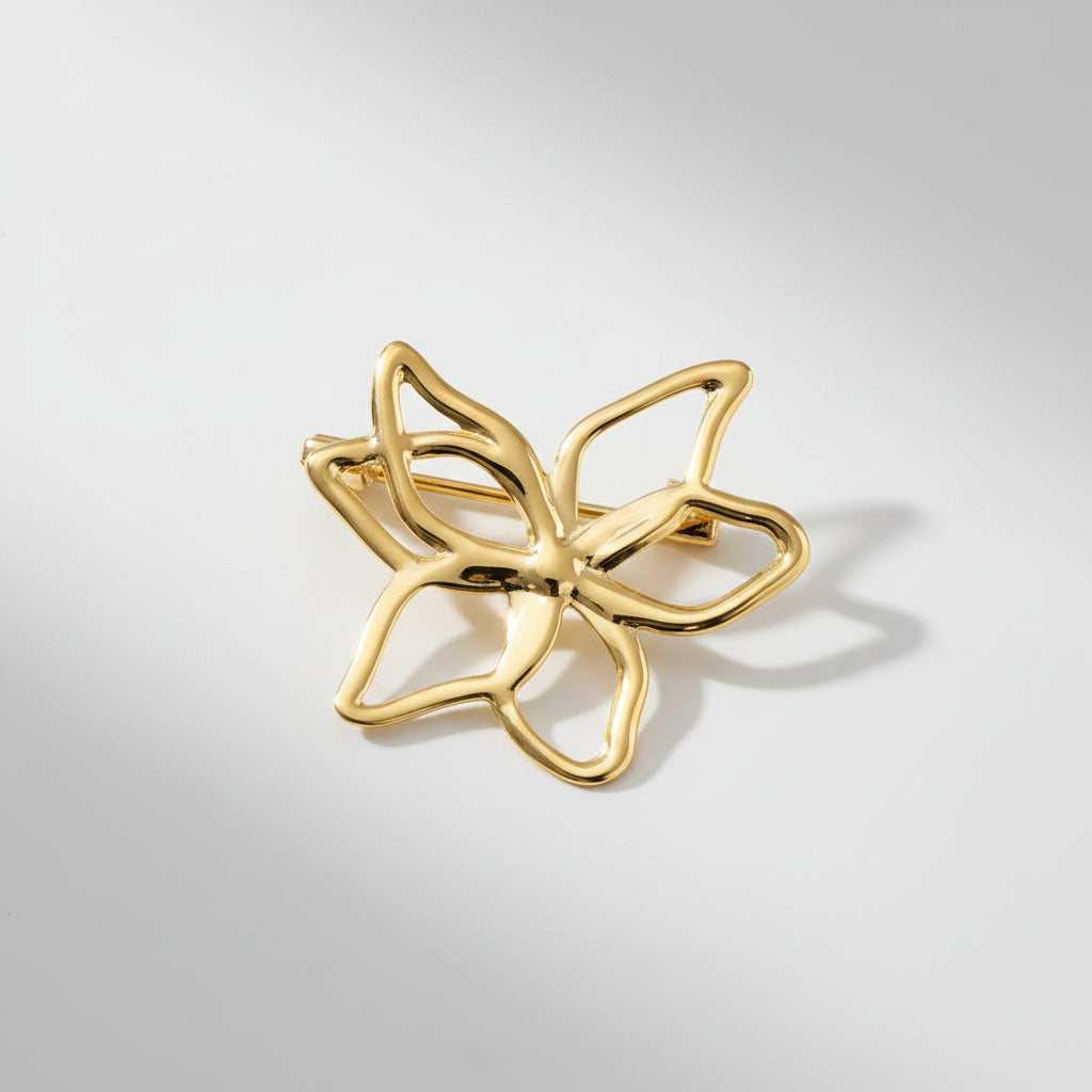 Open Bloem Broche Goudkleurig – RVS | Twinolo
