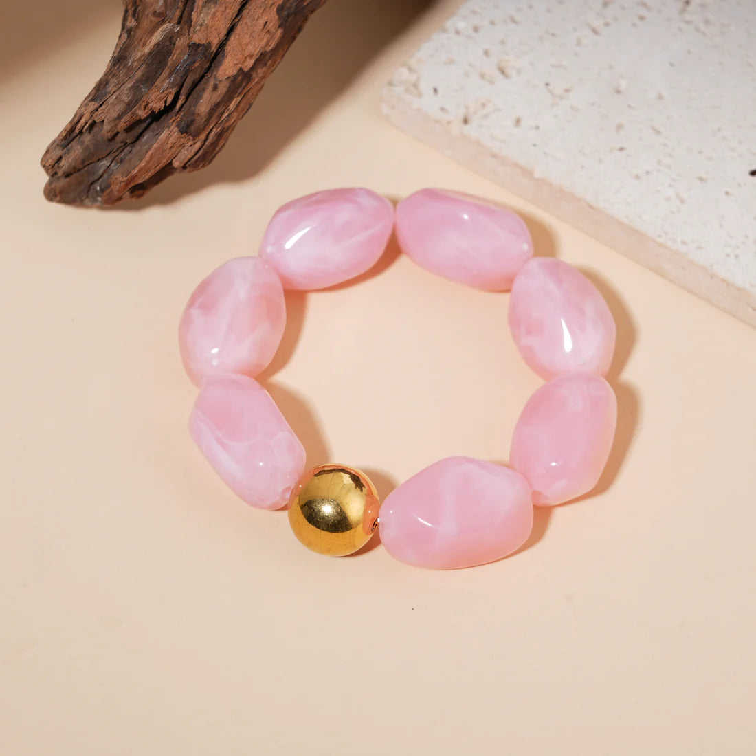 Dames Elastische Kralen Armband – Roze Resin | Twinolo