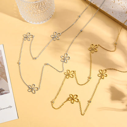 Lange Bloemenketting met Zirkonia | TWINOLO