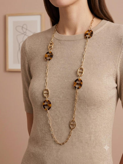 Lange Statement Ketting met Resin Details – Goudkleurig – RVS | TWINOLO