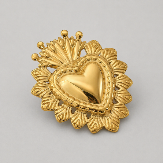 Broche Cœur Doré – Acier Inoxydable – Design Style Vintage | Twinolo