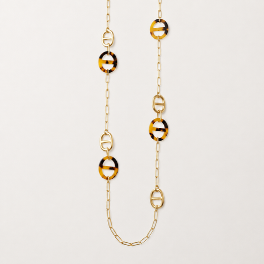 Lange Statement Ketting met Resin Details – Goudkleurig – RVS | TWINOLO