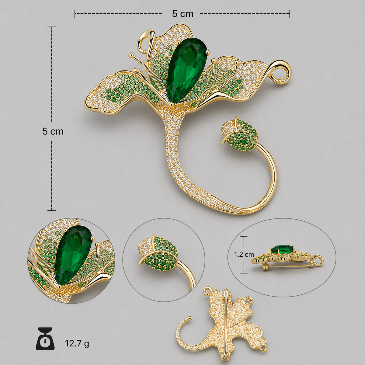 Luxe Bloemenbroche met Groene Zirkonia | Twinolo