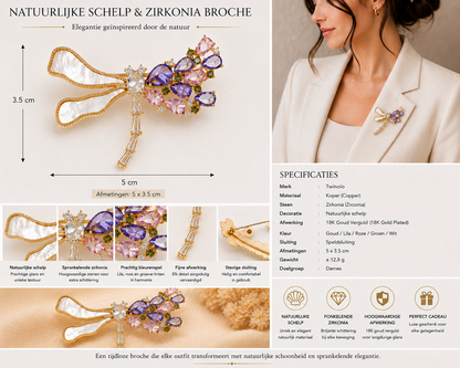 Luxe Broche met Natuurlijke Schelp & Zirkonia – 18K Verguld | Twinolo