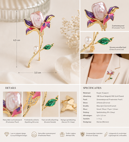Luxe Bloemenbroche met Zoetwaterparel – 18K Verguld | Twinolo