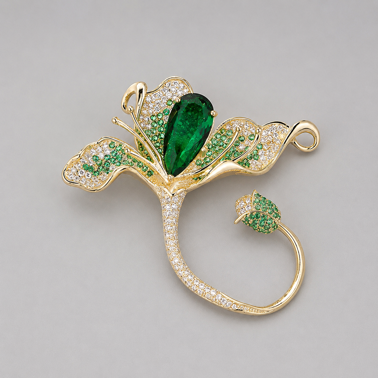 Luxe Bloemenbroche met Groene Zirkonia | Twinolo