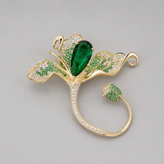 Luxe Bloemenbroche met Groene Zirkonia | Twinolo