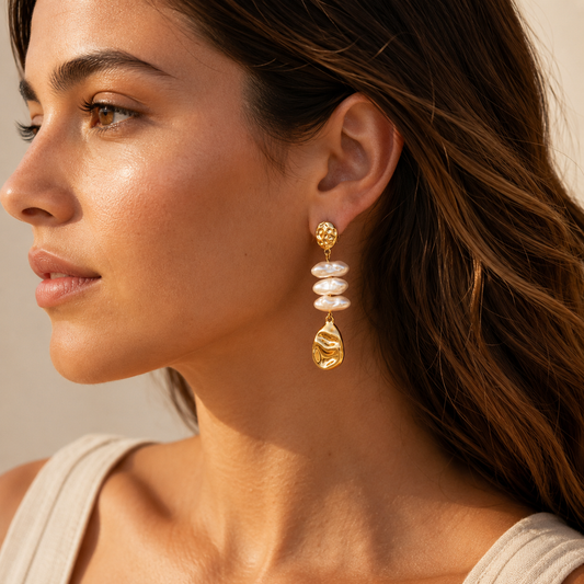Statement Oorbellen met Parelmoer Effect – Goudkleurig | Twinolo