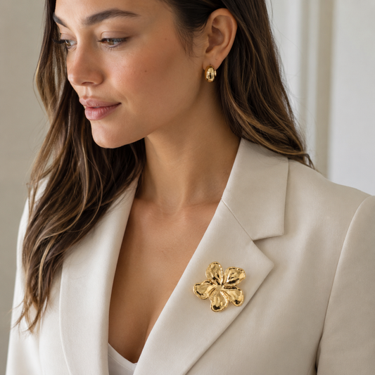 Broche Fleur Magnétique – Acier Inoxydable Doré | Twinolo