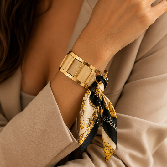 Goudkleurige Cuff Armband met Sjaal – RVS | TWINOLO