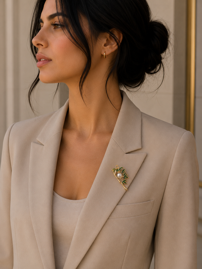 🌿 Broche Feuille avec Perle – Broche Élégante Botanique | Twinolo