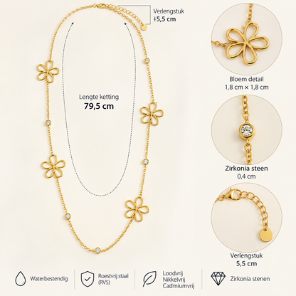 Lange Bloemenketting met Zirkonia | TWINOLO