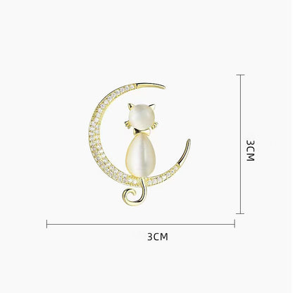 🌙 Broche chat dorée avec cristaux | Twinolo