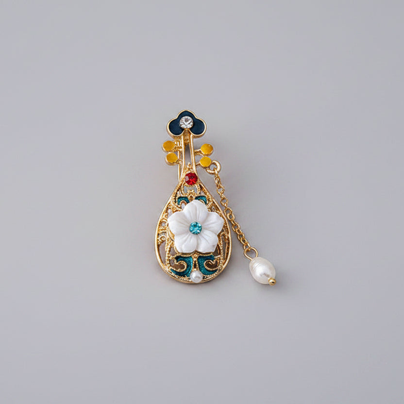 🌼 Bloemenbroche met Parel en Kleurrijke Details – Elegante Broche | Twinolo