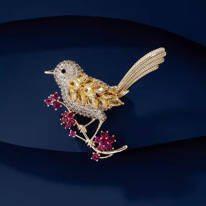 Broche oiseau avec cristaux et fleurs - Broche élégante | Twinolo